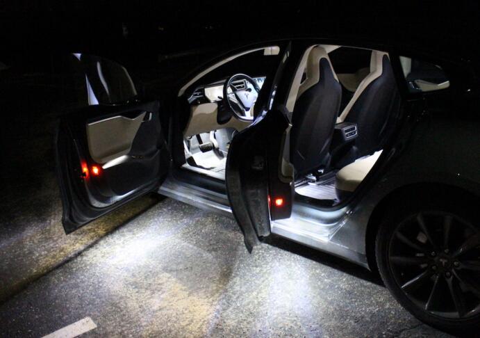 The new Tesla Model S with LED headlamps