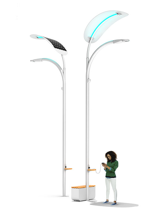 The street light which use solar power and pedestrian place to get power